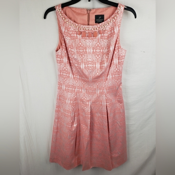 Adrianna Papell Pink Shimmering Sleeveless Jeweled Dress Sz 4 - Picture 2 of 12
